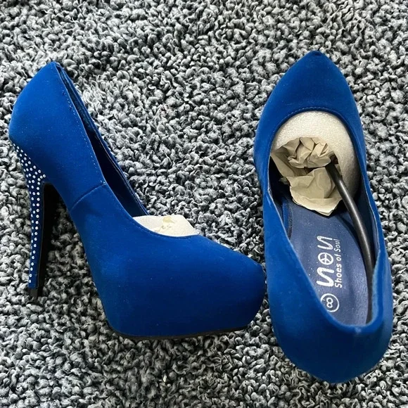 Shoes of Soul - Blue Crystal Studded Heels - Size 8 - Picture 1 of 8